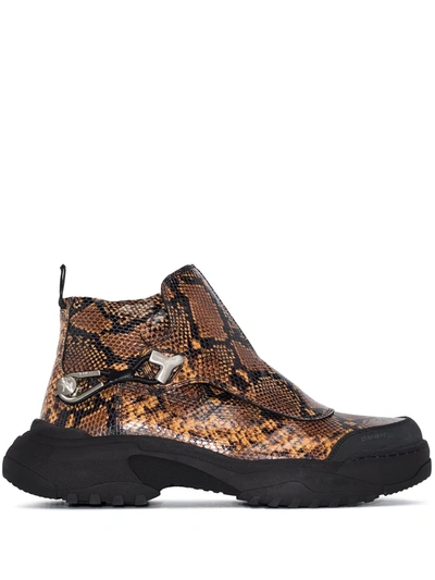 Gmbh Workwear Snakeskin-print Ankle Boots In Brown