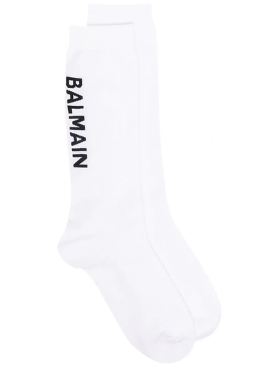 Balmain Logo-print Knitted Socks In White