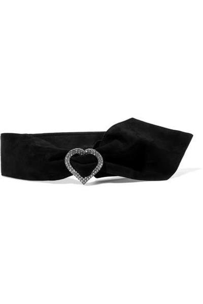 Saint Laurent Crystal-embellished Suede Belt In Black