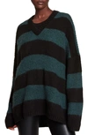 Allsaints Womens Black/forest G Lou Sparkle Striped Knitted Jumper L In Black/ Forest Green