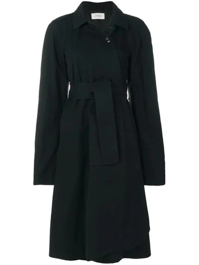 Lemaire Tie-waist Wool-blend Twill Trench Coat In Black