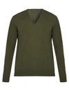 Prada V-neck Wool Sweater In Khaki