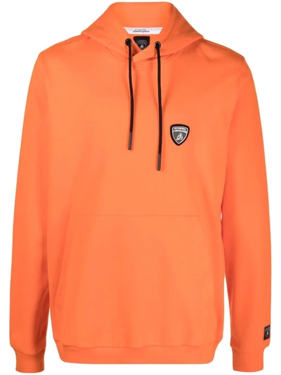 Automobili Lamborghini Cotton Blend Sweatshirt With Logo Patch In Orange