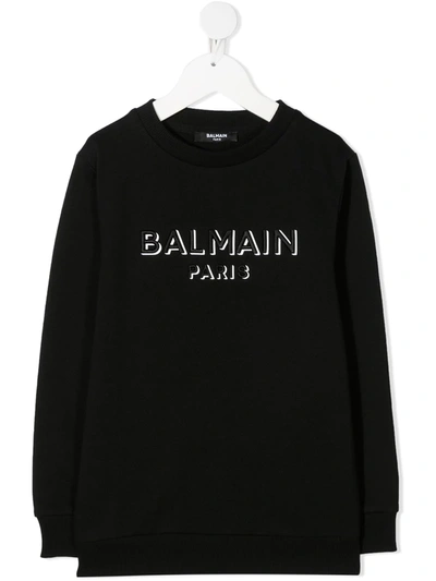 Balmain Kids' Embroidered Logo Cotton Sweatshirt In Black