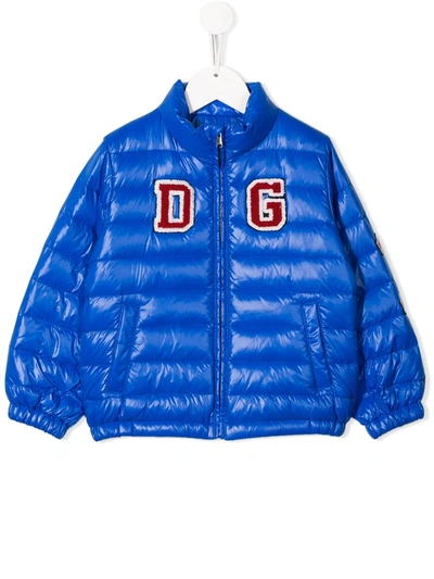 Dolce & Gabbana Kids' Logo Patch Down Jacket In Blue