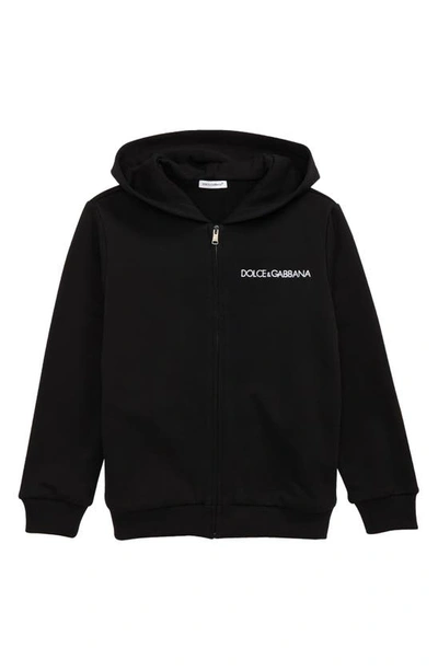 Dolce & Gabbana Kids' Black Cotton Logo Embroidered Hoodie In Nero