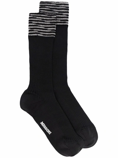 M Missoni Logo Print Ankle Socks In Black