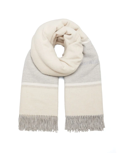 Brunello Cucinelli Striped Logo Cashmere Throw Scarf