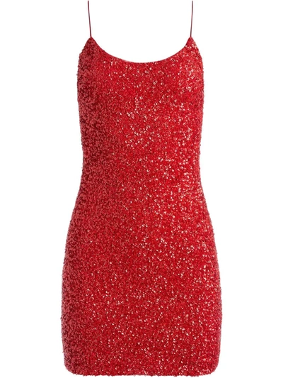 Alice And Olivia Nelle Embellished Fitted Mini Dress In Bright Poppy
