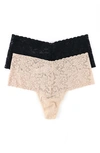 Hanky Panky 2 Pack Plus Size Retro Lace Thong In Brown