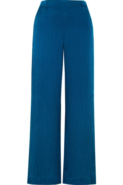 Roland Mouret Glover Wide-leg Hammered Silk-satin Trousers In Blue