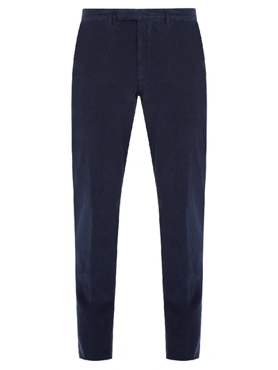 Ermenegildo Zegna Men's Flat-front Cotton/cashmere Corduroy Trousers, Navy In Colour: Midnight-blue