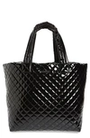 Mz Wallace Metro Large Quilted Tote In Black Lacquer/black