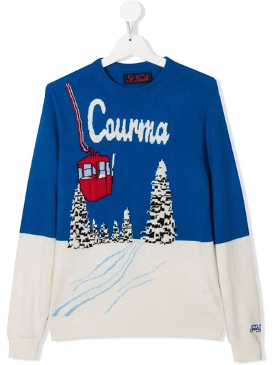 Mc2 Saint Barth Kids' Boy Sweater With Courmayeur Jacquard Print In Royal Blue