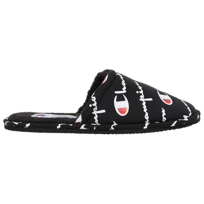 Champion Big Kids' Allover Script Sleepover Slippers Shoes In Black/white/red