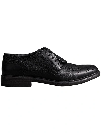 Burberry Lace-up Brogue Detail Textured Leather Asymmetric Shoes In Black
