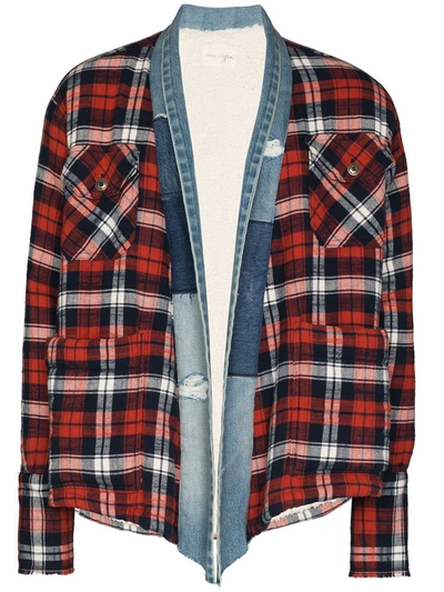 Greg Lauren Red Plaid Sherpa Lined Gl1 Shirt In Blue Red Plaid