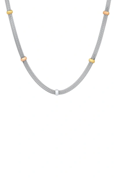 Hmy Jewelry Tri-tone Stainless Steel Station Necklace In Two Tone