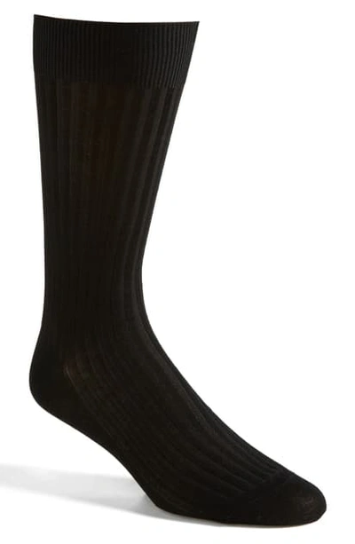 Pantherella Mid-calf Stretch-lisle Dress Socks In Black 08