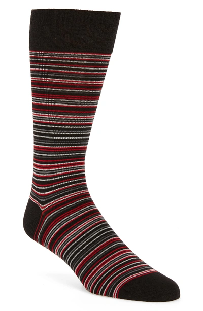 Cole Haan Multi Stripe Dress Socks In Red Stripe/ Black