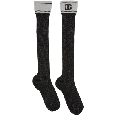 Dolce & Gabbana Black Lurex Logo Socks In N0012 Nero/argento