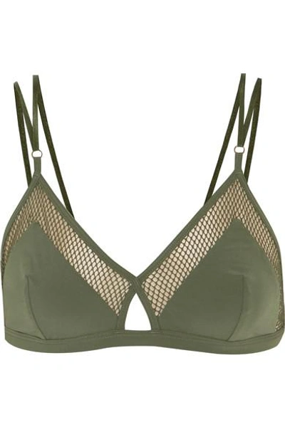 Elle Macpherson Body Net Mesh-trimmed Stretch-jersey Soft-cup Triangle Bra In Army Green