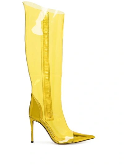 Alexandre Vauthier Alex Metallic Knee-high Boot Lemon In Yellow