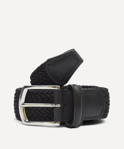 Anderson's Leather Trimmed Elasticated Woven Belt In Black