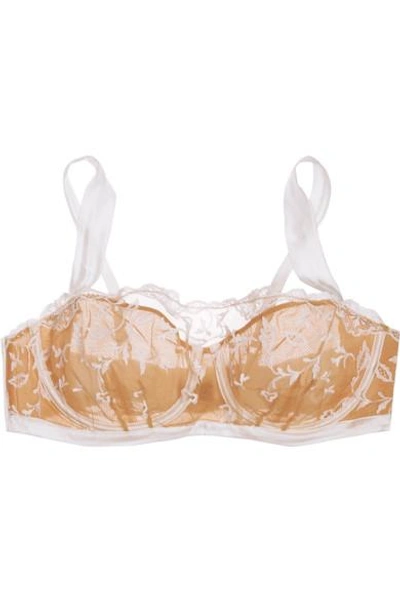 Elle Macpherson Body Woman Embroidered Tulle And Stretch-silk Satin Underwired Bra Ivory In Beige