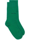 Balenciaga Logo-intarsia Cotton-blend Socks In Green