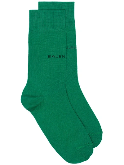 Balenciaga Logo-intarsia Cotton-blend Socks In Green