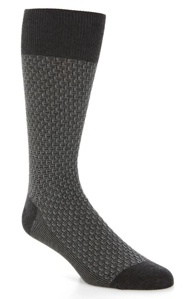 Cole Haan Dog Bone Texture Crew Socks In Black