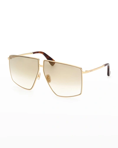 Max Mara Lee Mirrored Square Metal Sunglasses In Gold/tan Gradient