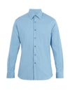 Prada Single-cuff Stretch Cotton-blend Shirt In Blue