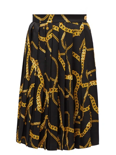 Versace Flared Skirt With All-over Chain Print In Black Yellow