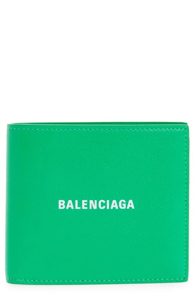 Balenciaga Leather Logo Bifold Wallet In Green White