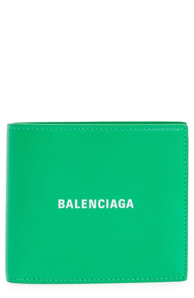 Balenciaga Leather Logo Bifold Wallet In Vivid Green
