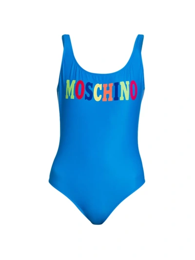 Moschino Multicolour Logo One-piece Swimsuit In Blue