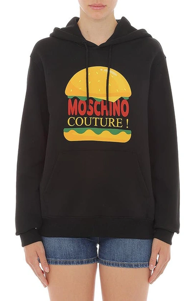 Moschino Diner Logo Organic Cotton Graphic Hoodie In Black