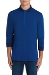 Bugatchi Micro Stripe Long Sleeve Zip Polo Shirt In Midnight