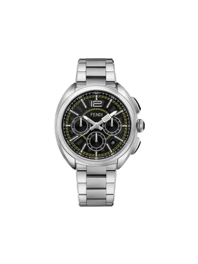Fendi Momento Chronograph Bracelet Watch, 46mm In Black/silver