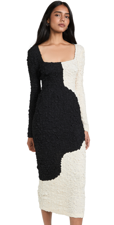 Mara Hoffman + Net Sustain Amy Two-tone Tencel Modal-cloqué Midi Dress In Black