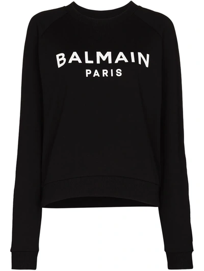 Balmain Logo-print Cotton Sweatshirt In Black