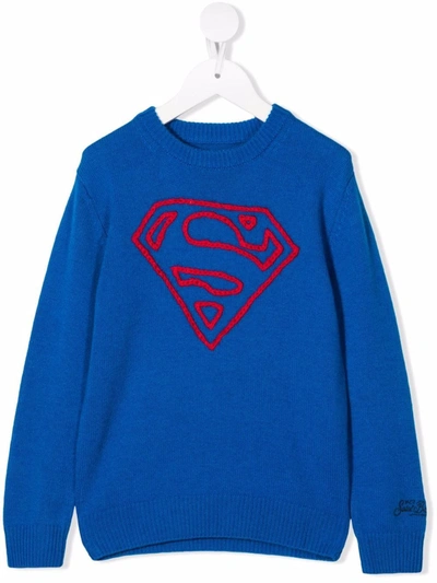 Mc2 Saint Barth Kids' Knitted Slogan Sweatshirt In Blue