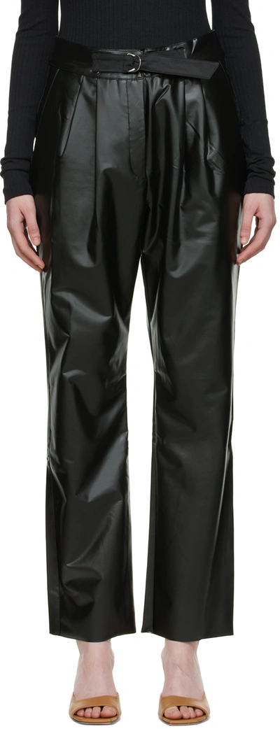 Caes Belted Pleated Faux Leather Straight-leg Pants In Black