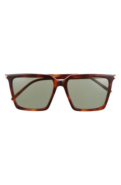 Saint Laurent Women's Square Sunglasses, 56mm In Havana/green