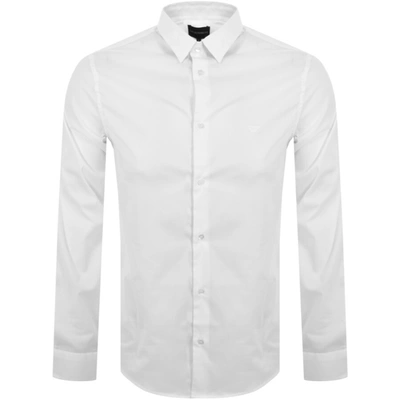 Armani Collezioni Emporio Armani Point Collar Long Sleeve Shirt In White