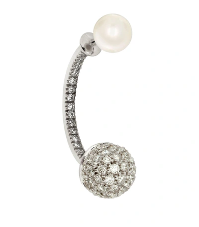 Delfina Delettrez 19kt White Gold Sphere Earring With Diamonds And Pearl In Silver
