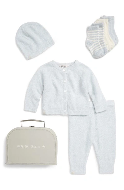 Barefoot Dreamsr Babies' Cozychic® Lite Classic Cardigan, Pants, Socks, Beanie & Suitcase Set In Blue