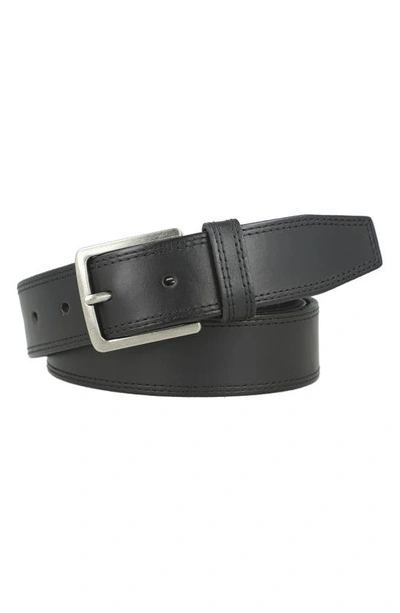 Frye Men's Double Stitched Leather Belt In Black/ Antique Nickel